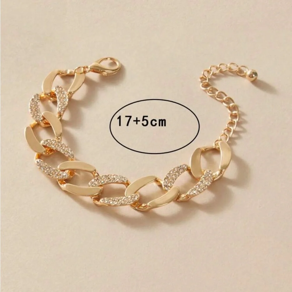 Gold‎ Tone Chain Women's Bracelet with Rhinestone Accents